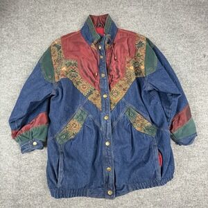 Two Twenty Jacket Womens Plus 2X Blue Denim Aztec Southwestern Snap Front Print